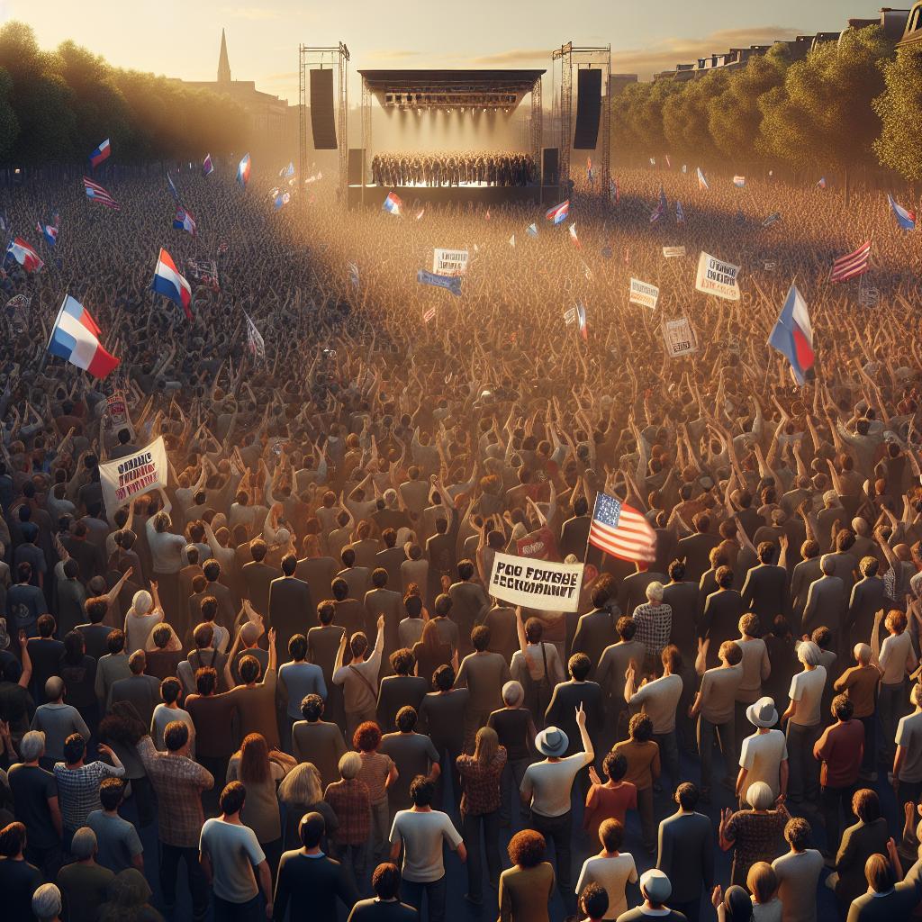 Political campaign rally crowd