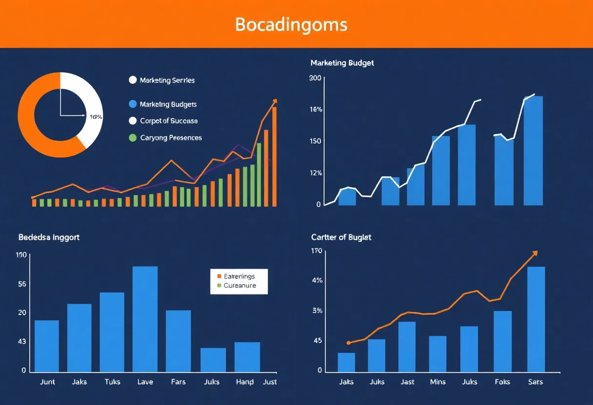 Dynamic charts and graphs depicting marketing budget strategies.