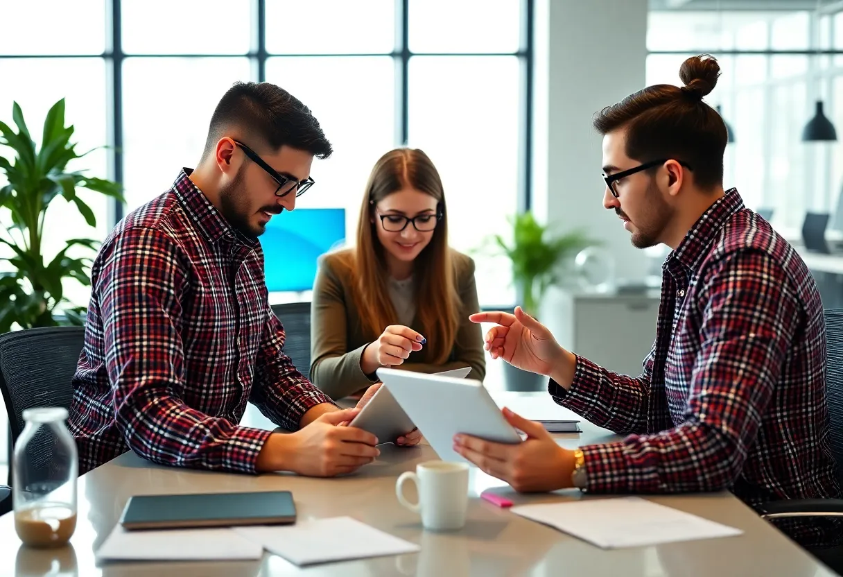 A marketing team using AI technology to optimize digital content.