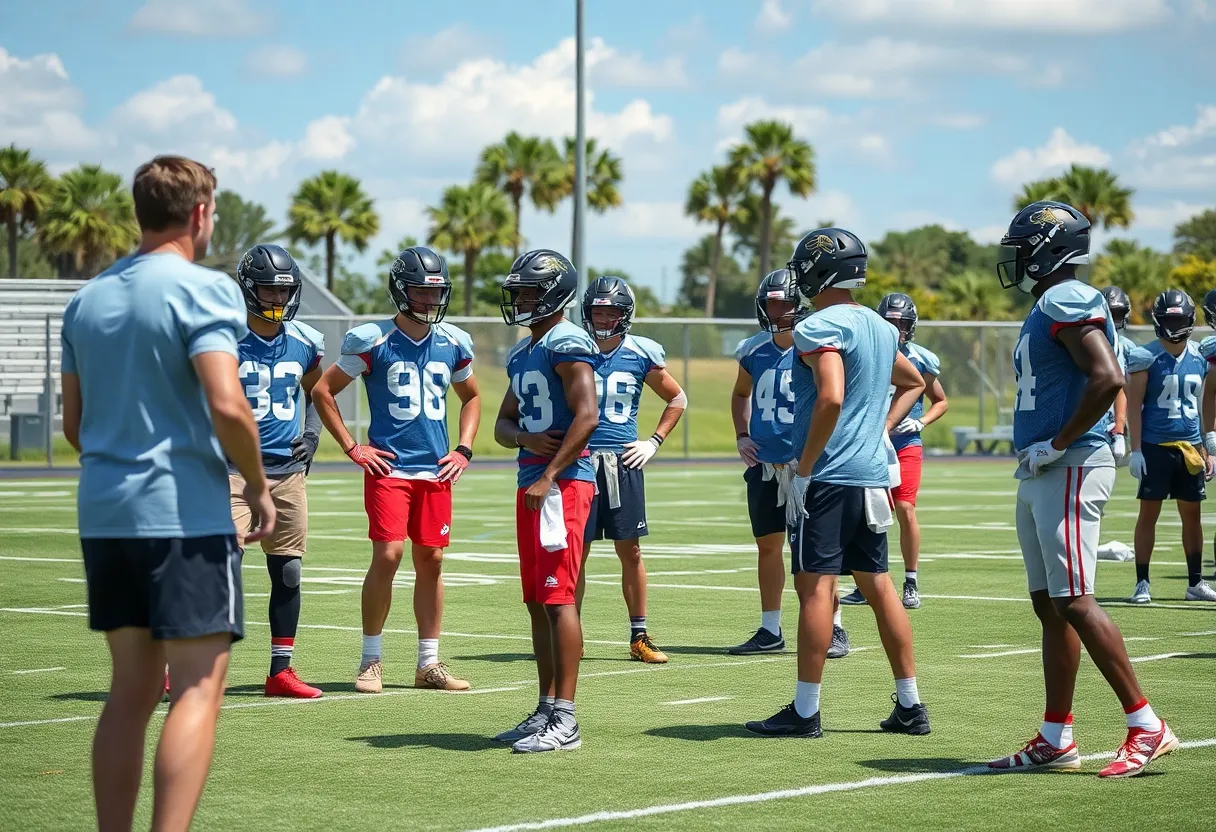 Michigan football team practicing in Tampa, Florida