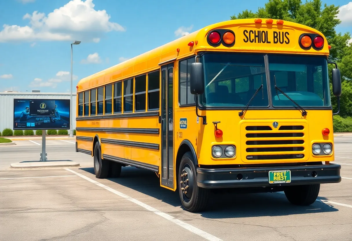 Bus driver training session using a virtual simulator for safety.