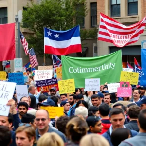 Crowd at a political rally in Novi, Michigan