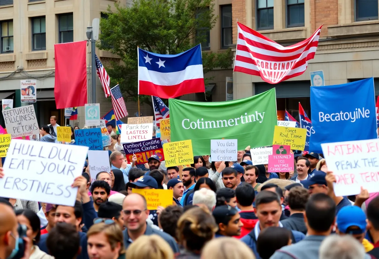 Crowd at a political rally in Novi, Michigan