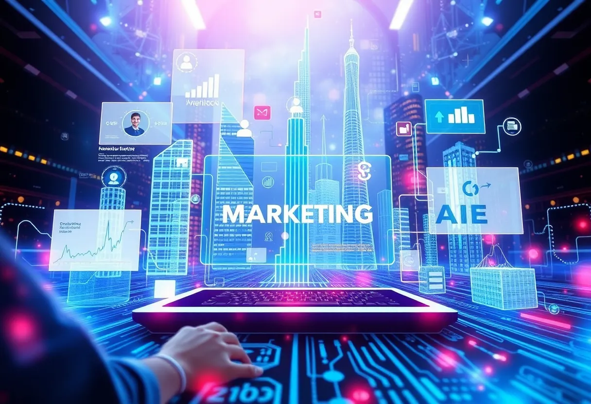Futuristic depiction of AI marketing technologies