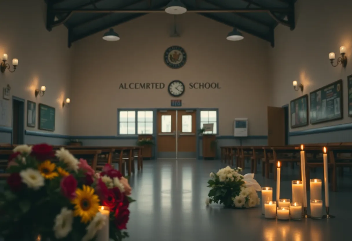 Memorial setup at Antioch High School for victims of the shooting