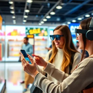 Shoppers using augmented reality tools in an e-commerce setting.