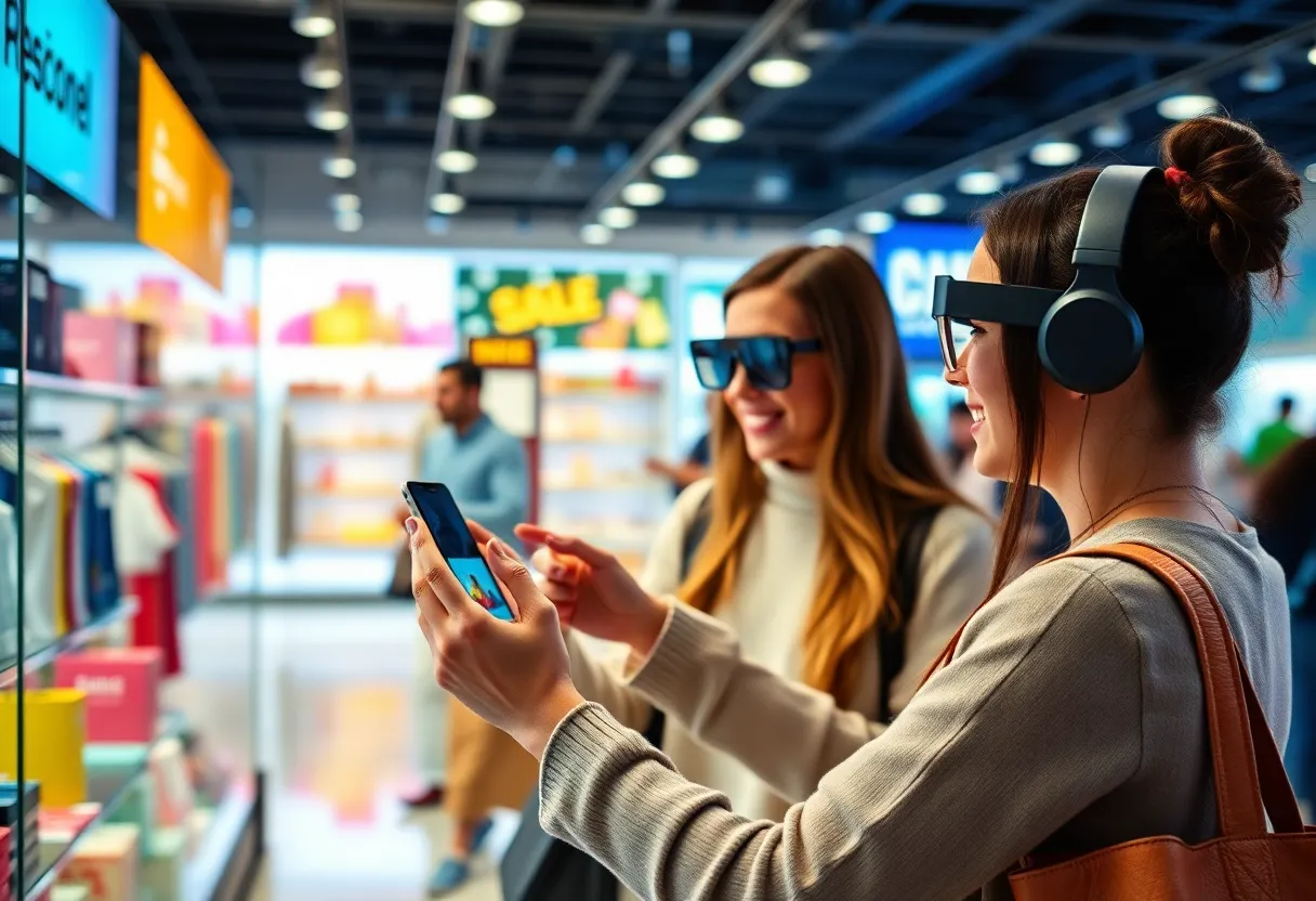 Shoppers using augmented reality tools in an e-commerce setting.