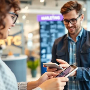 Illustration of customer experience in marketing with technology and engagement