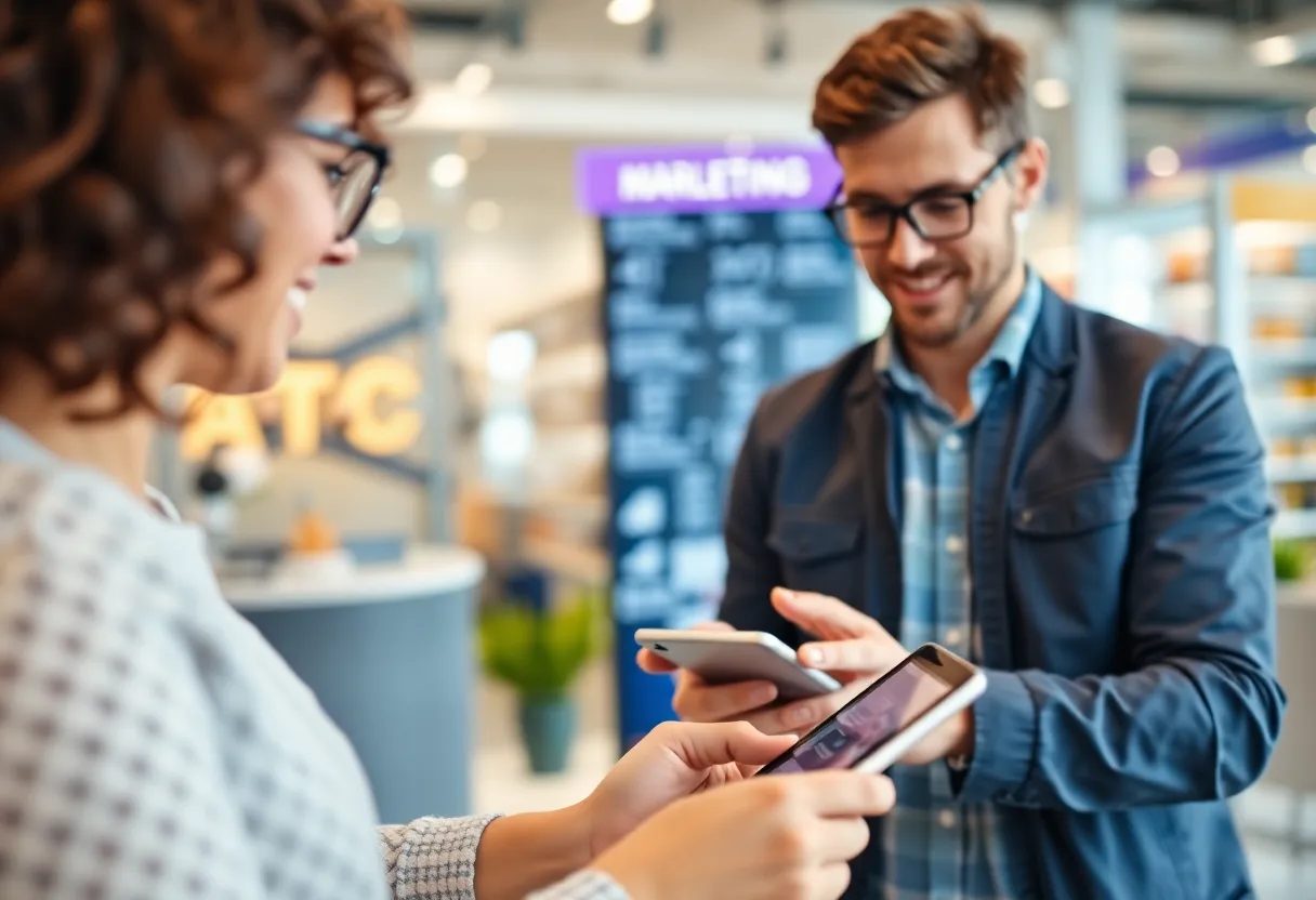 Illustration of customer experience in marketing with technology and engagement