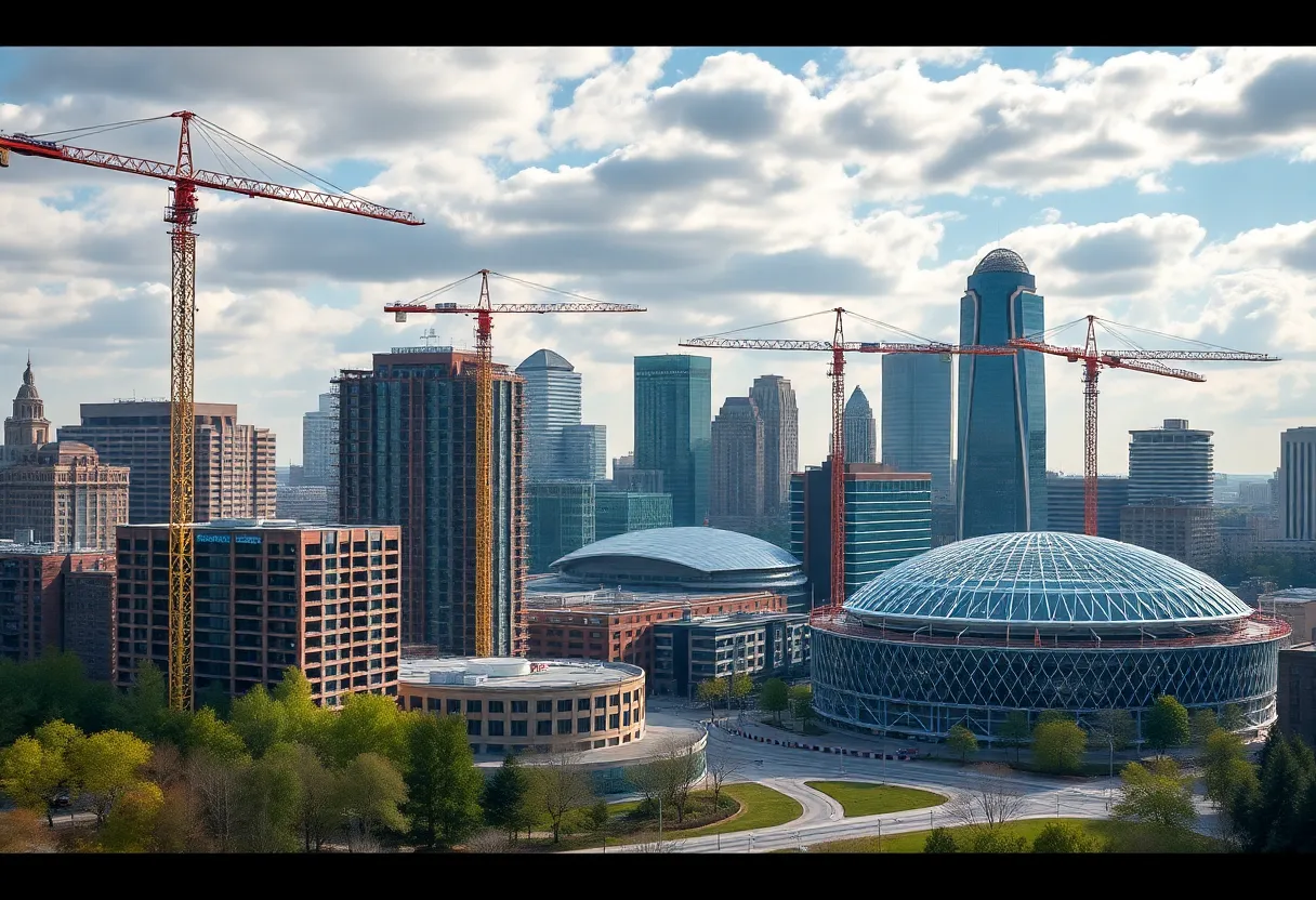 Aerial view of urban construction projects in Detroit