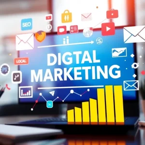 Illustration of digital marketing benefits highlighting global reach and local engagement.