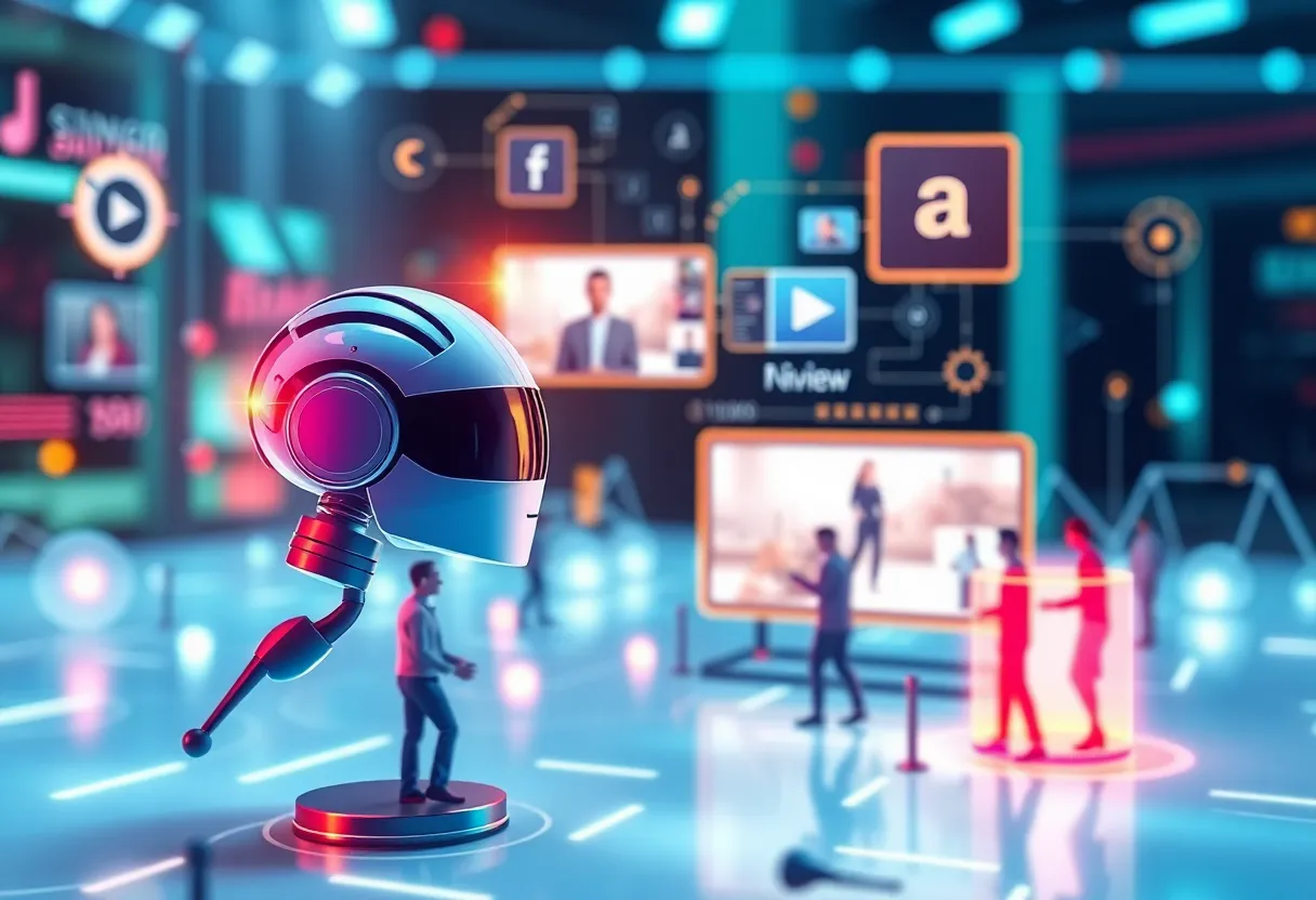 A collage representing digital marketing trends like AI, video content, and sustainability for 2025.