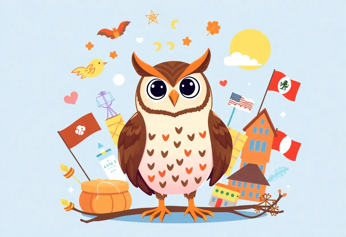 Duolingo mascot Duo the owl promoting language learning.