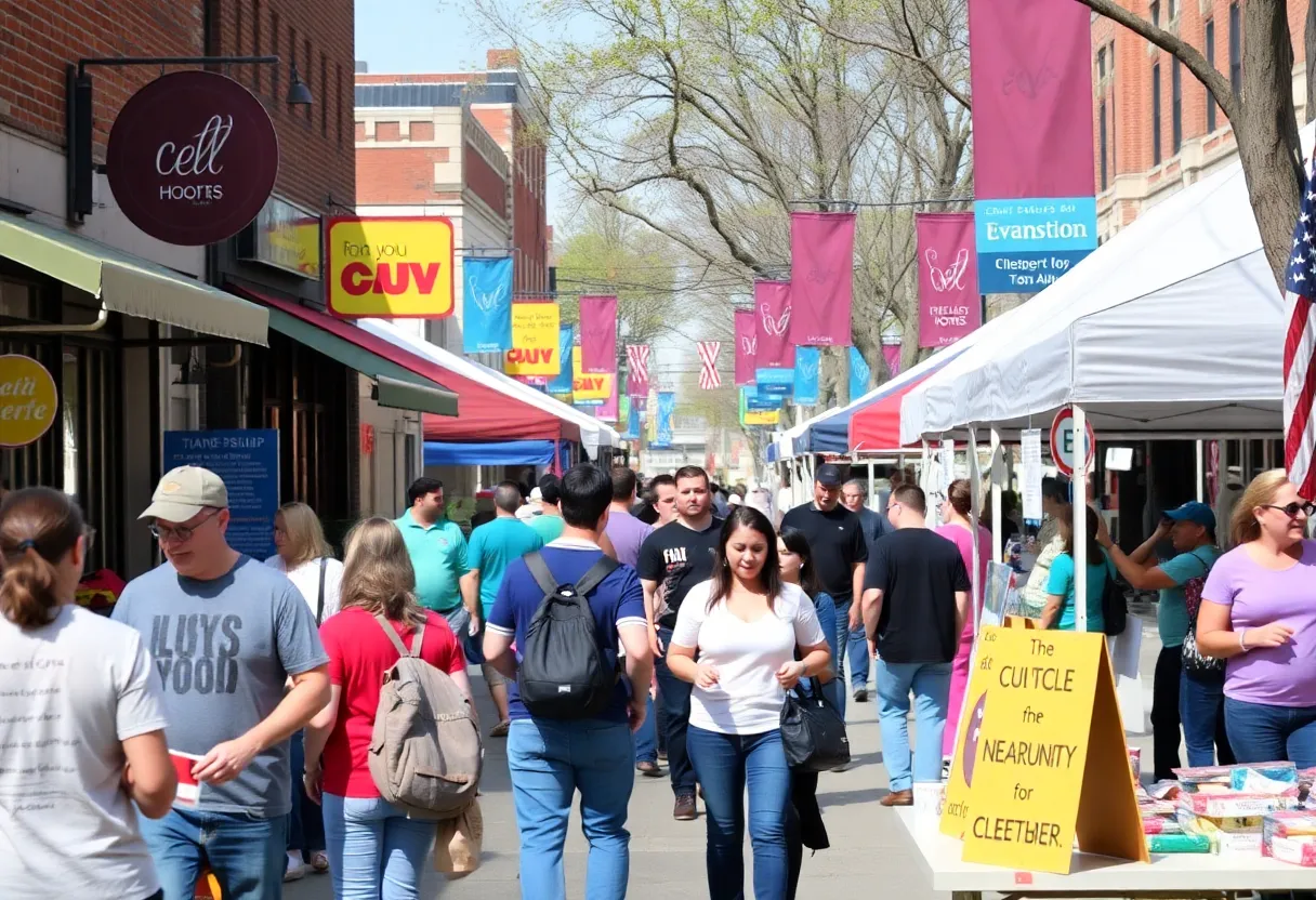 Evanston residents enjoying a local community event promoting local businesses.