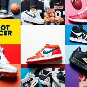 Collage of Foot Locker sneakers and basketball culture.