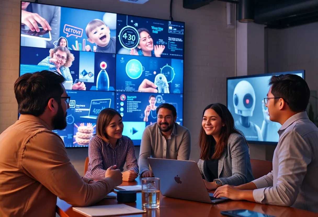 Creative team using generative AI for advertising strategies