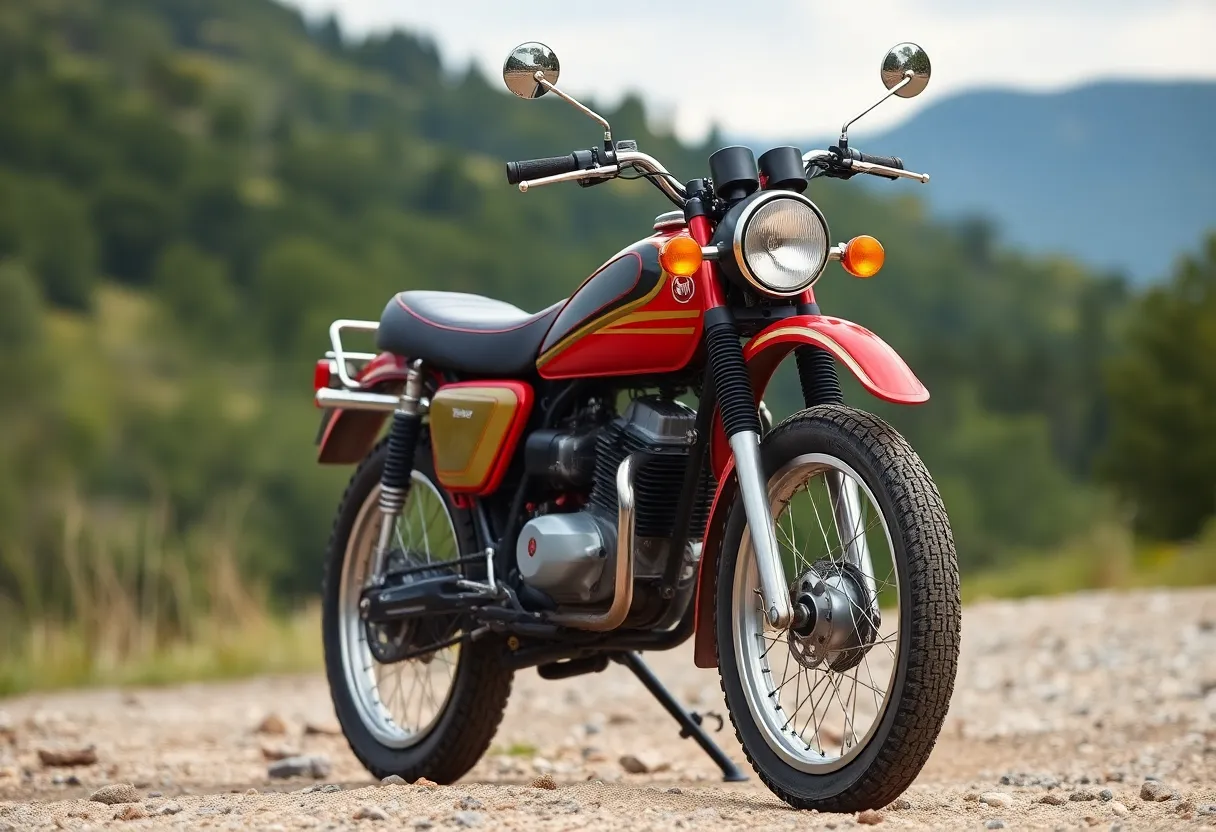 Honda CT Trail 55 motorcycle in the outdoors with a rifle