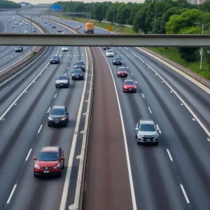 Reopened lanes of I-696 with construction barriers