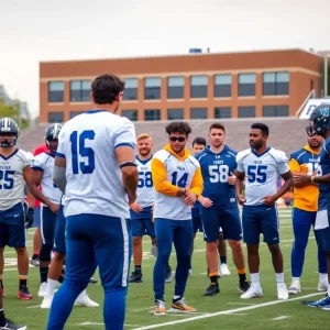 Kentucky football players training on the field.