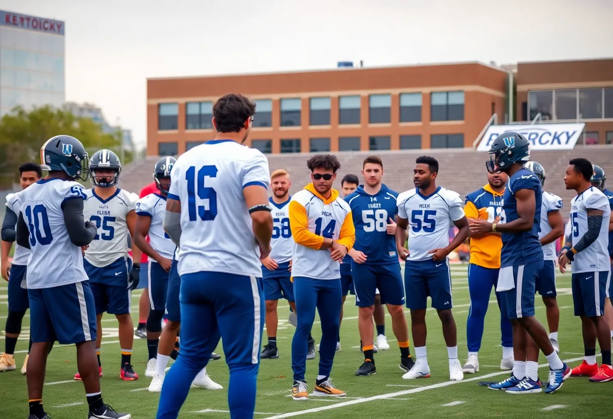 Kentucky football players training on the field.