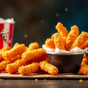 Promotional image of KFC Chicken Strips with digital marketing elements.