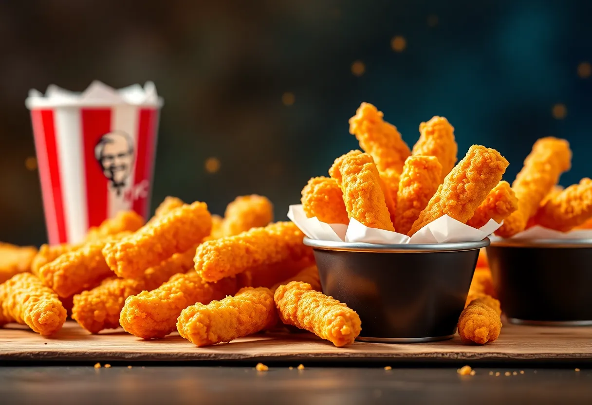 Promotional image of KFC Chicken Strips with digital marketing elements.