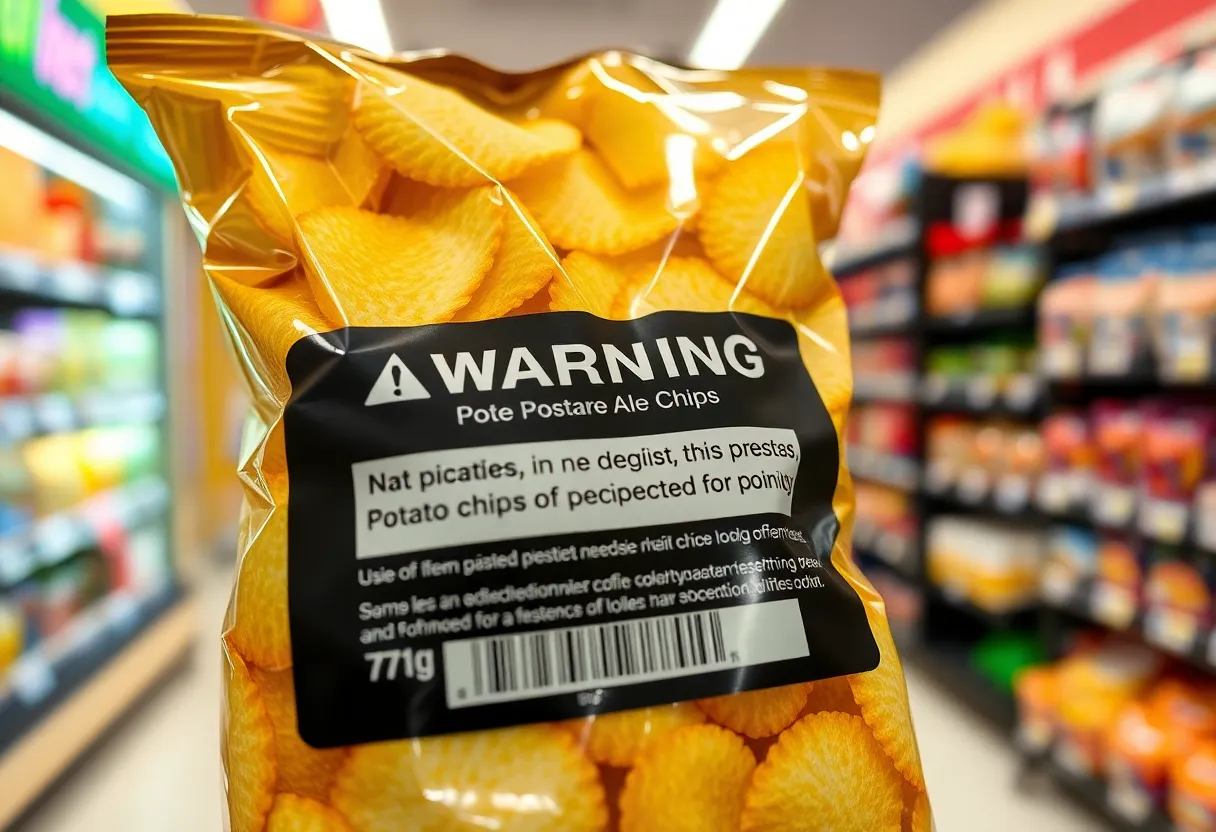 Warning label on Lay's Potato Chips bag due to recall