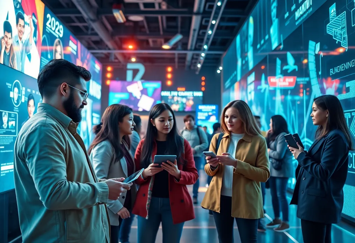 Futuristic depiction of media marketing trends in 2025.