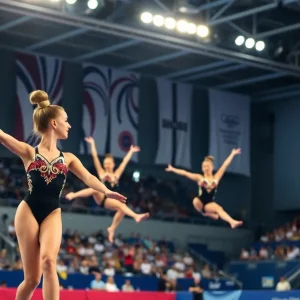 Michigan State gymnastics team competing in a meet