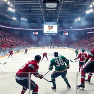 Players in action during a Michigan State hockey game.