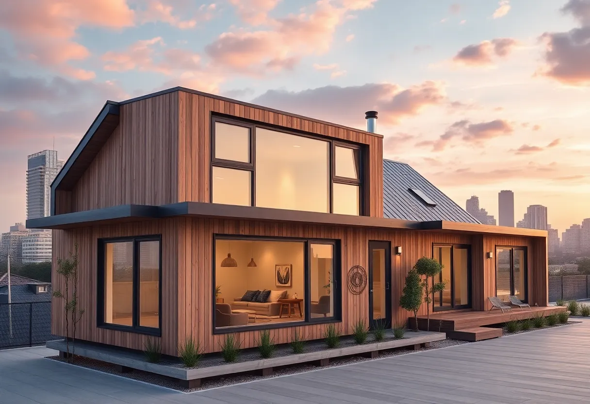 A contemporary modular house with green landscaping in Ann Arbor.
