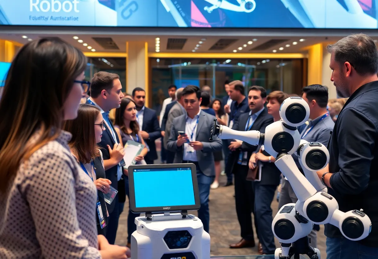 Professionals at the Collaborate North America 2025 conference discussing robotic automation