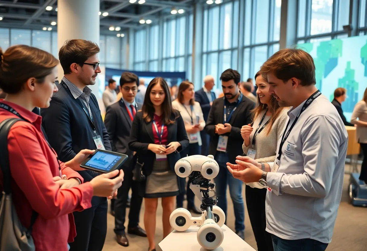 Attendees at the Novi collaborative robotics conference participating in hands-on demonstrations.