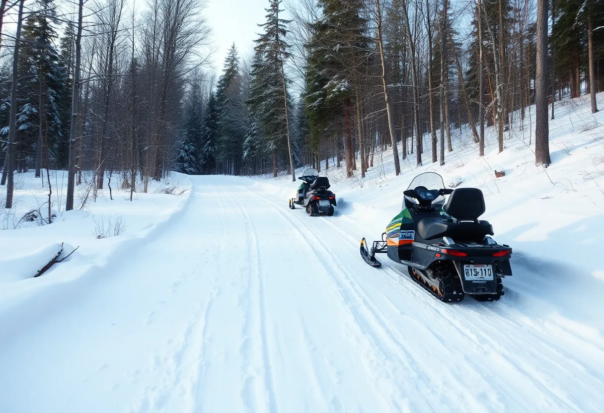 Scenic snowmobiling trail in Novi, Michigan