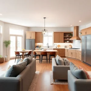 An inviting open concept kitchen with a seamless blend into the living area.