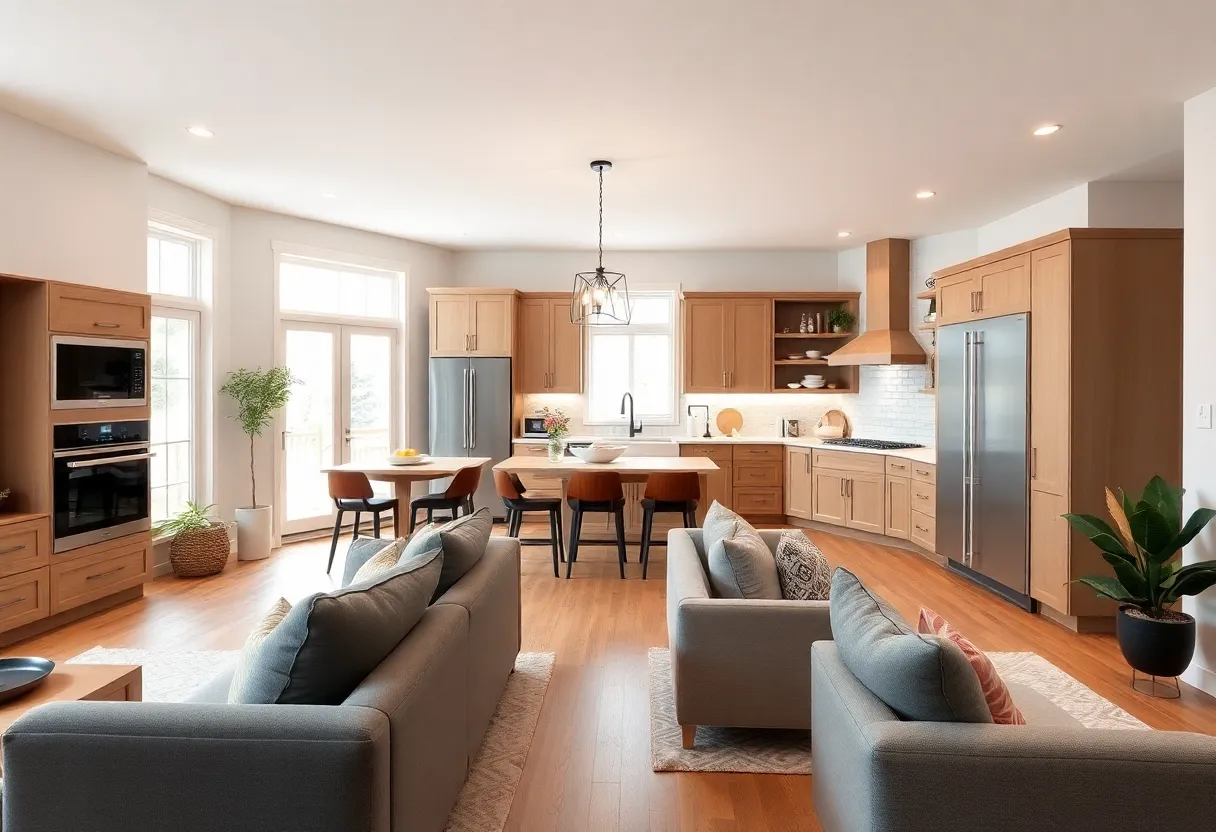 An inviting open concept kitchen with a seamless blend into the living area.