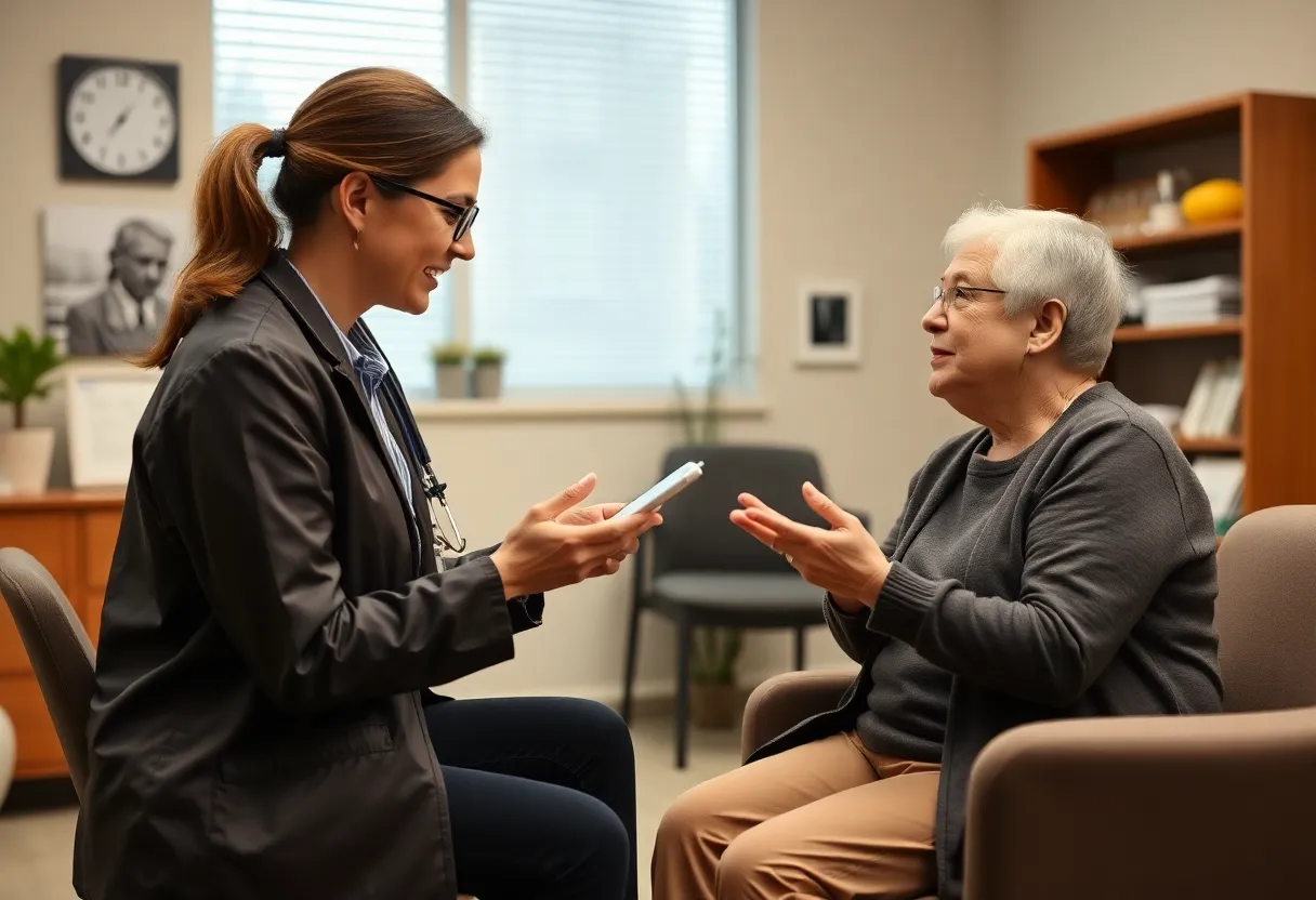 Healthcare professional with patient discussing diabetes and CKD