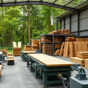 New manufacturing facility of Precision Hardwoods surrounded by trees