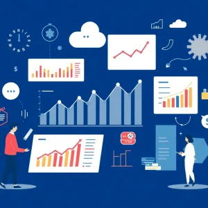 Illustration of predictive analytics in marketing showing data patterns and customer preferences.