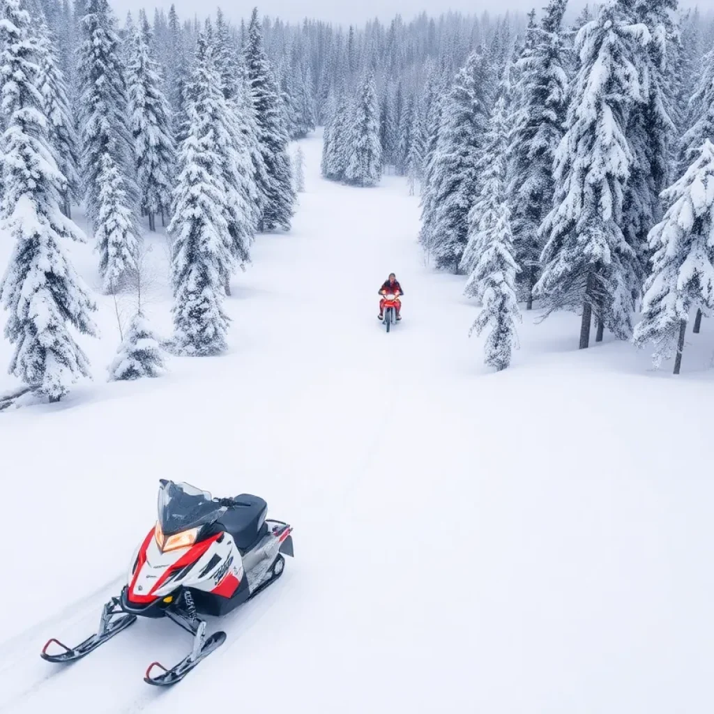 Snow-covered trails in Carp Lake Township, Michigan