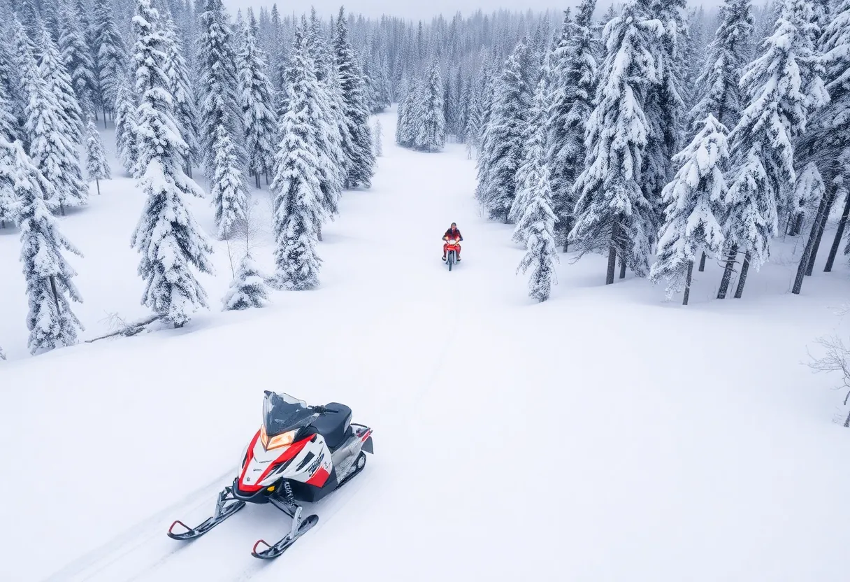 Snow-covered trails in Carp Lake Township, Michigan