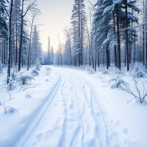 Beautiful snow-covered trails in Emmet County, Michigan.
