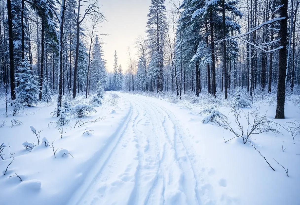 Beautiful snow-covered trails in Emmet County, Michigan.