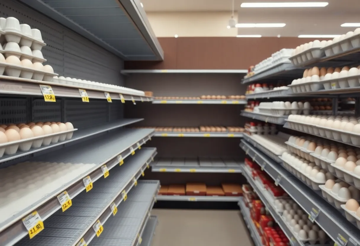Empty shelves of eggs at a Michigan grocery store