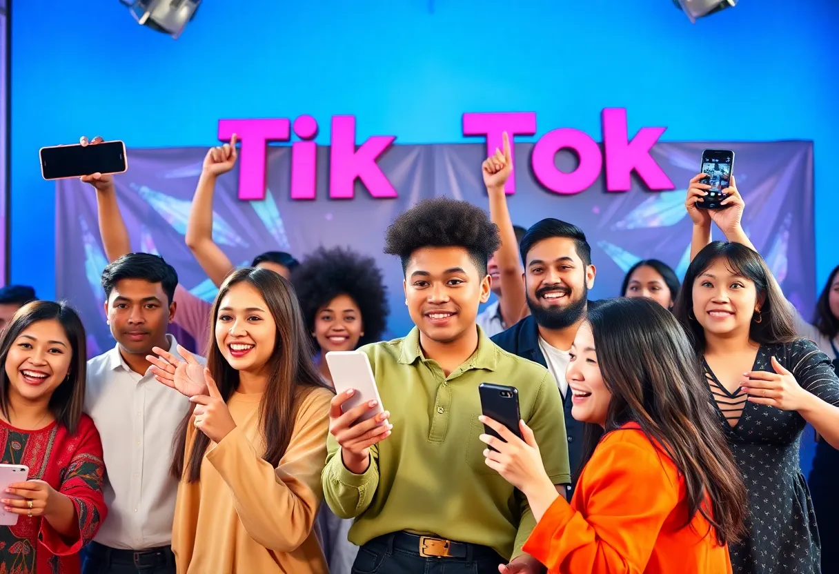 Vibrant TikTok influencer marketing scene with diverse influencers