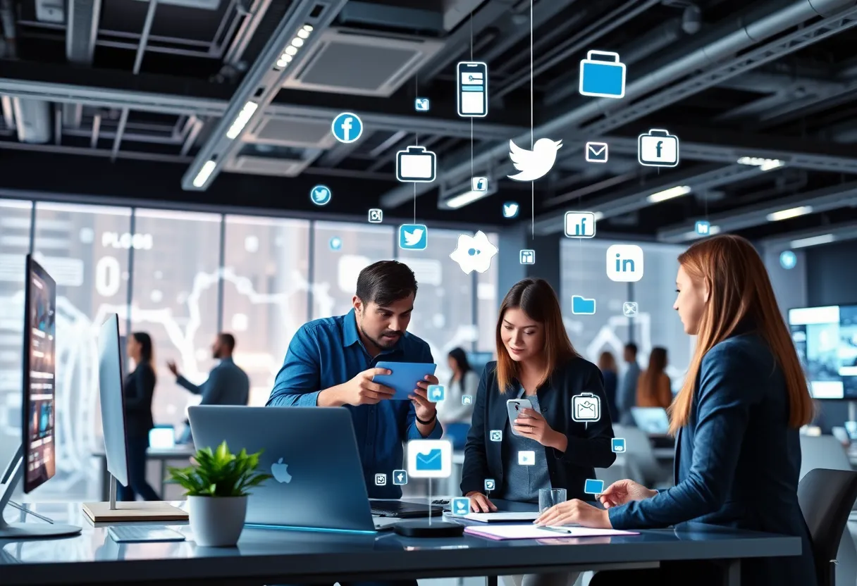 Experts collaborating on social media management tools.