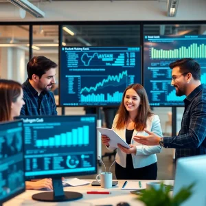 A collaboration scene in a digital marketing office.