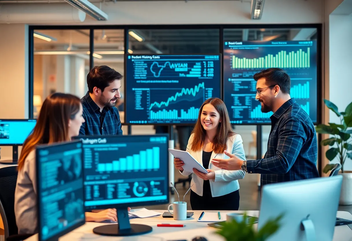 A collaboration scene in a digital marketing office.