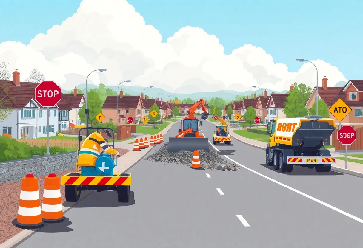 Construction site in Washtenaw County with workers and machinery