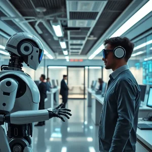 Modern government office with AI technology in action